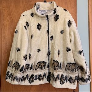 Glacier Gear Outdoor Bear Print Lined Fleece Lightweight Coat L